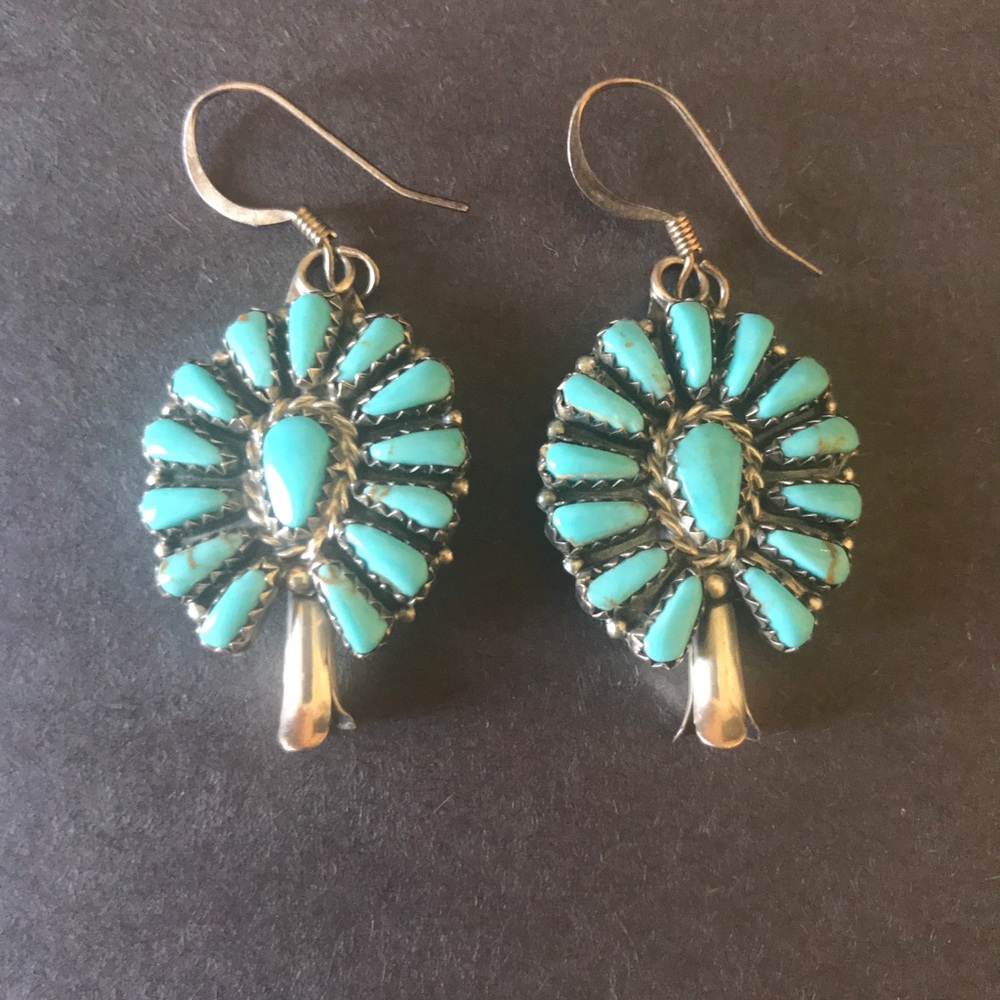 Vintage Zuni Petit Point Squash Blossom Earrings